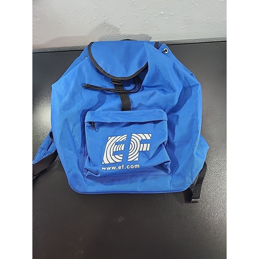 Education First Backpack Vintage Navy Blue Vinyl Drawstring Top Advertising - Picture 1 of 7